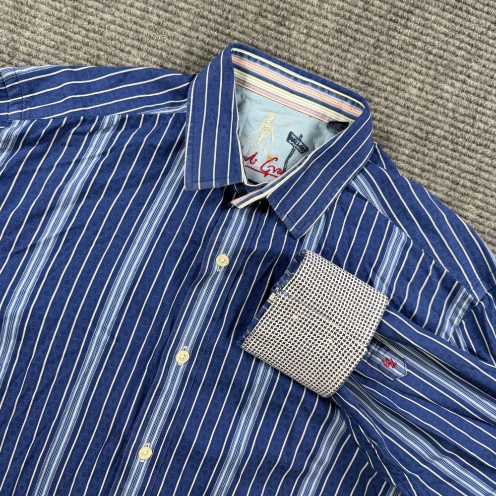 Robert Graham Old Money Blue Striped Button Down Shirt Mens Large Long Sleeve